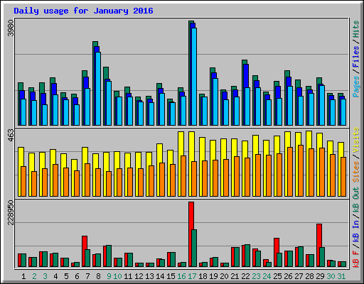 Daily usage for January 2016
